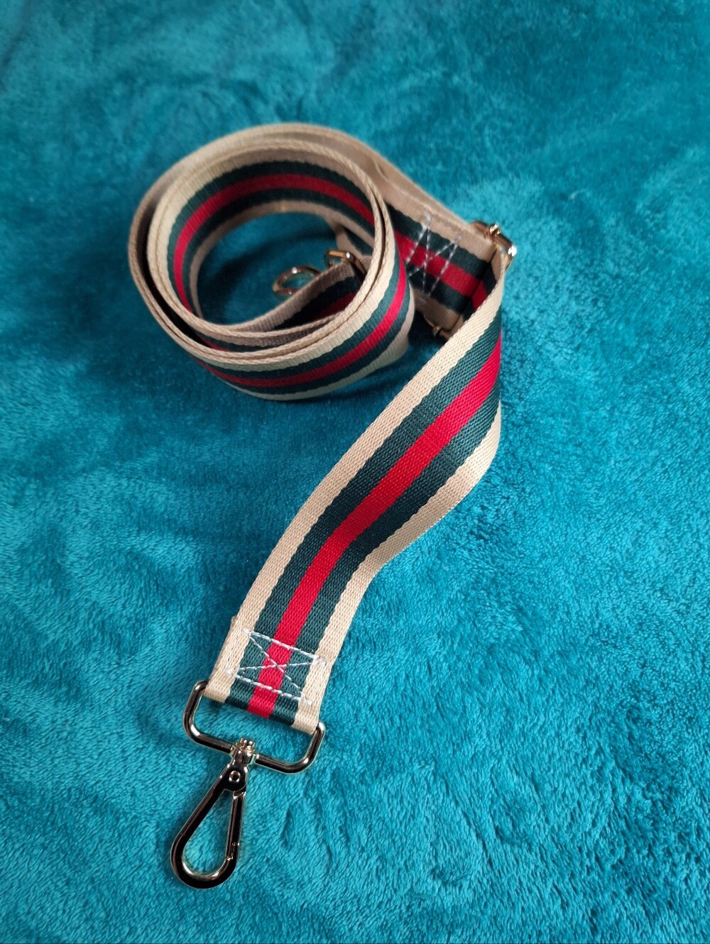 Striped Canvas Crossbody Strap in Beige, Green & Red